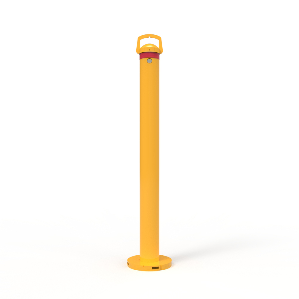 Yellow removable bollard with red reflective band