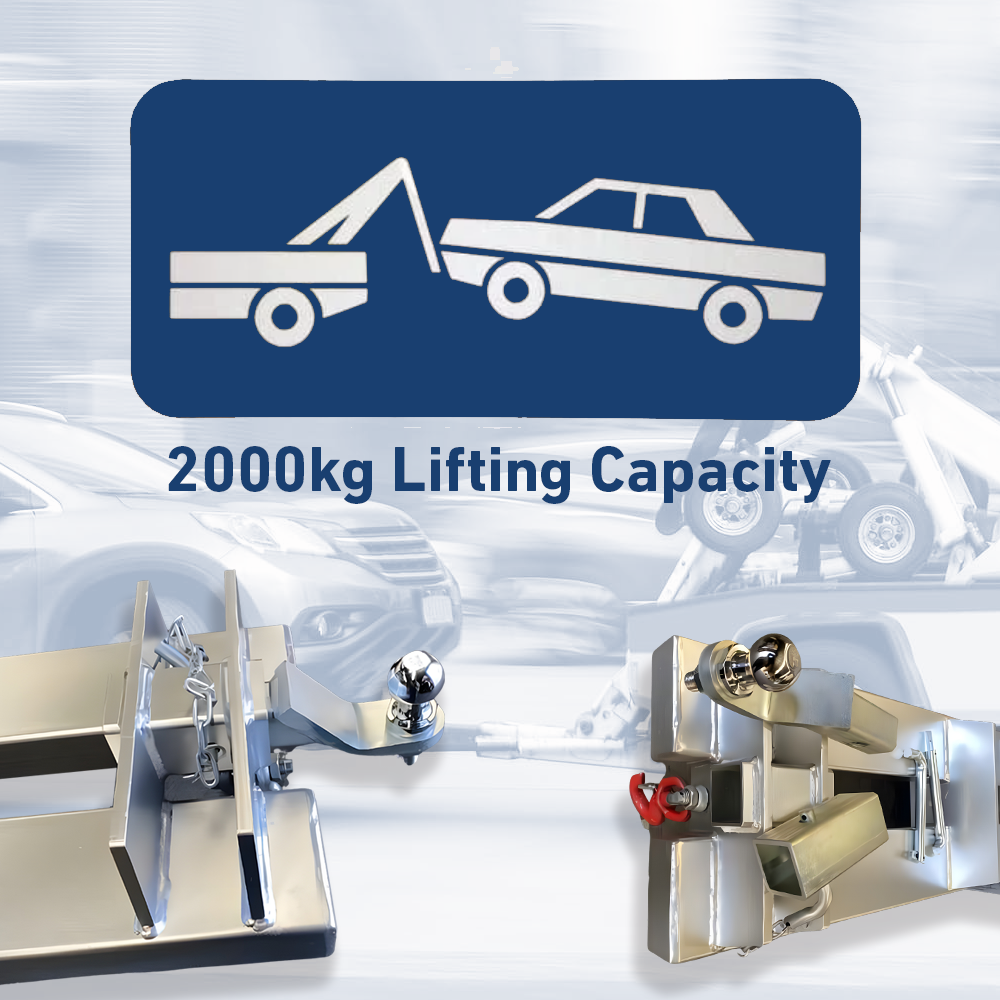 A graphic showcasing a towing setup with two vehicles and the text "2000kg Lifting Capacity," highlighting the product's weight limit.