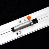 Close-up of the locking mechanism on the Heeve Aluminium Multi-Fold Mobility Ramp, featuring a bright orange security pin for easy visibility and use.