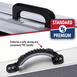 Comparison between standard and premium handle options on the Heeve Aluminium Mobility Ramp, with a focus on the PVC handle for durability and comfort