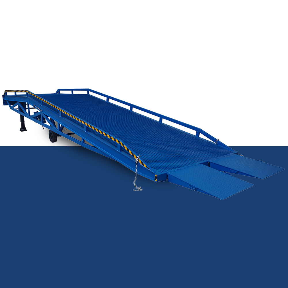 angled view of Heeve Forklift Dock Ramp/Yard Ramp with Grated Surface - Hydraulic