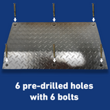 Pre-Drilled Steel Plate with Bolts Display - Detailed view of pre-drilled holes and included bolts.