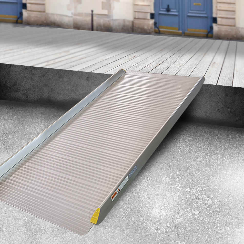 Heeve wheelchair ramp in a realistic setting, demonstrating ease of access over elevated platforms