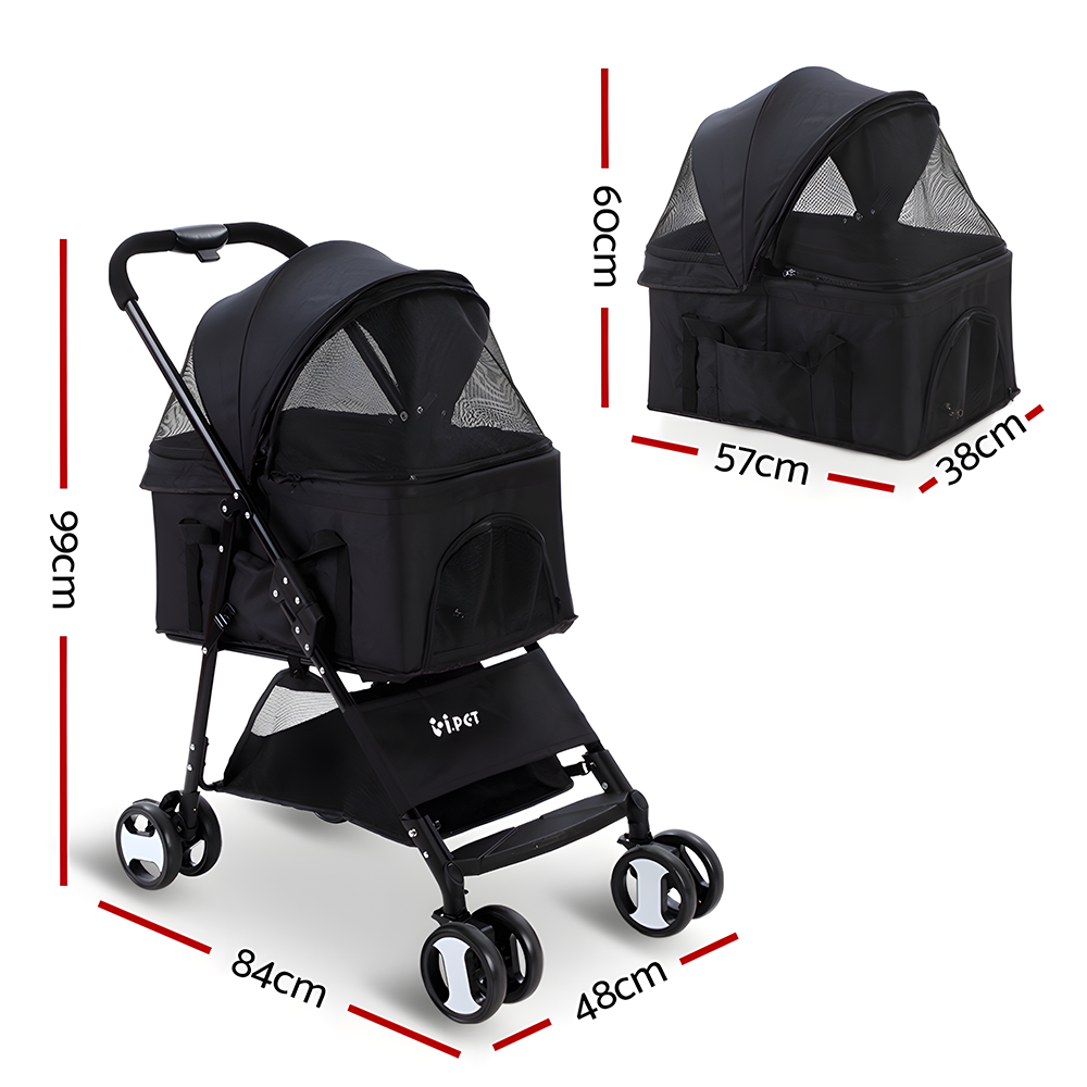 dimensions of i.Pet 3-in-1 Foldable Pet Stroller Dog Carrier Mid Size - Black