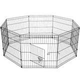 A black octagonal wire fence enclosure for pets, displayed on a white background, with the door slightly open