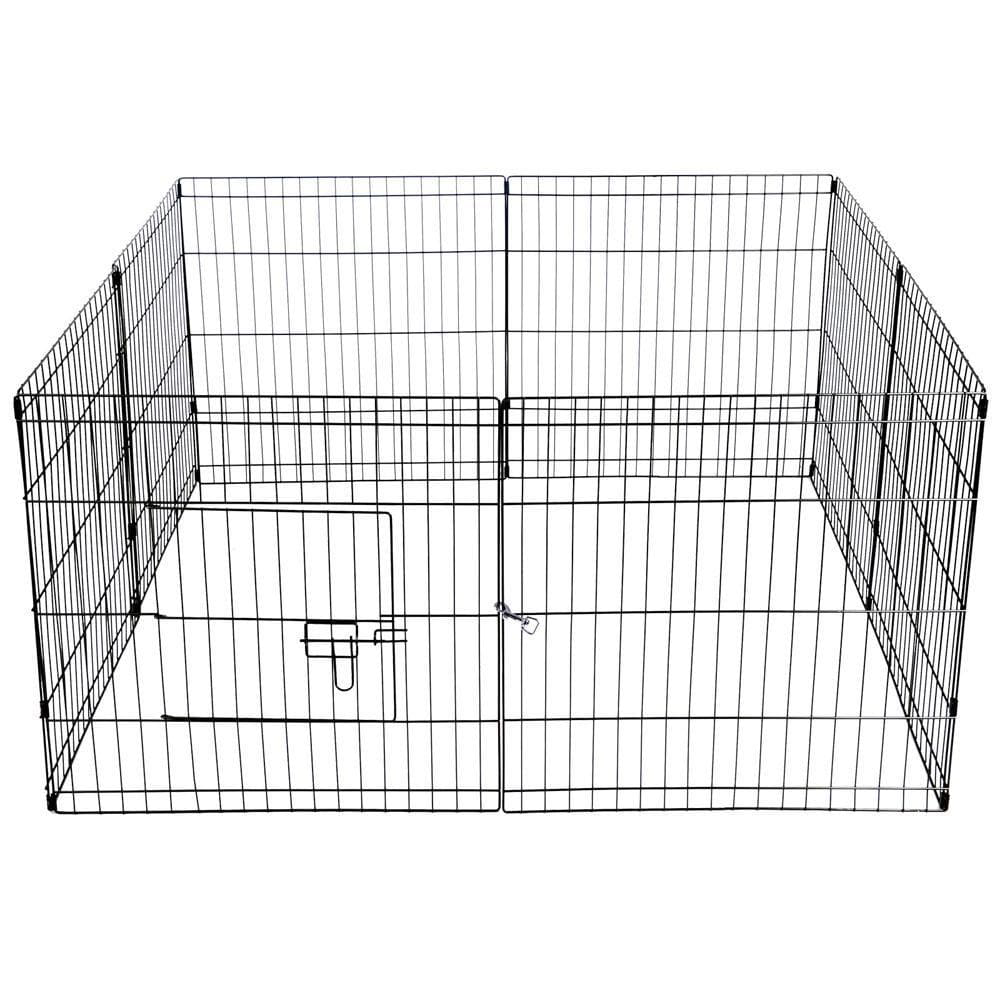 A rectangular configuration of the black wire pet fence, providing a larger enclosed space. The door is visible in the front panel