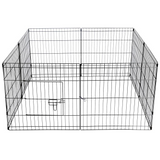 A rectangular configuration of the black wire pet fence, providing a larger enclosed space. The door is visible in the front panel