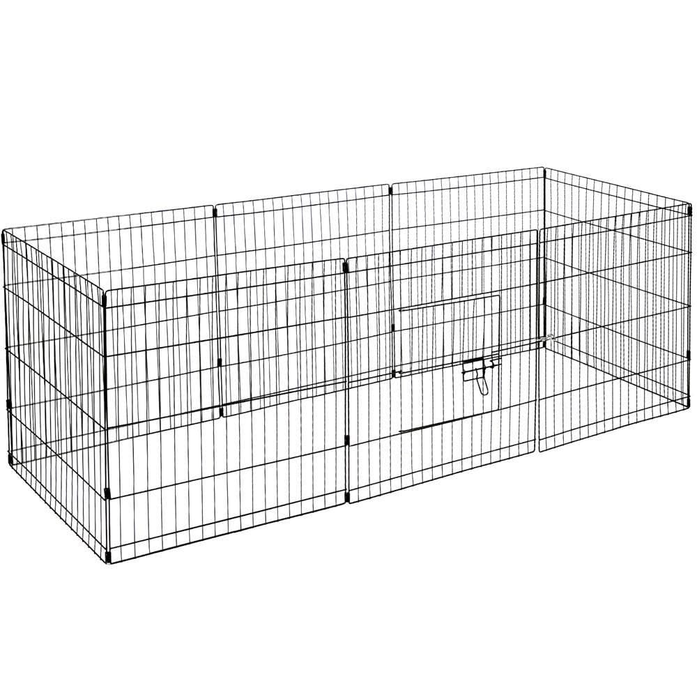 An octagonal wire pet fence enclosure with measurements displayed: 155cm in diameter and 60cm in height, with a door width of 62cm