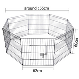 A black octagonal wire pet fence enclosure, featuring a door with a secure latch, displayed on a white background