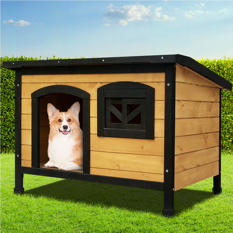 dog inside i.Pet Large Wooden Pet Kennel