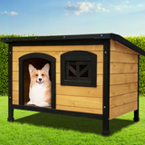 dog inside the i.Pet Medium Wooden Pet Kennel