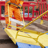 utility men using the handles to lift the ramps