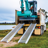 truck and excavator used Sureweld 1.5-Tonne 2.4m x 390mm Rubber Series Aluminium Loading Ramps