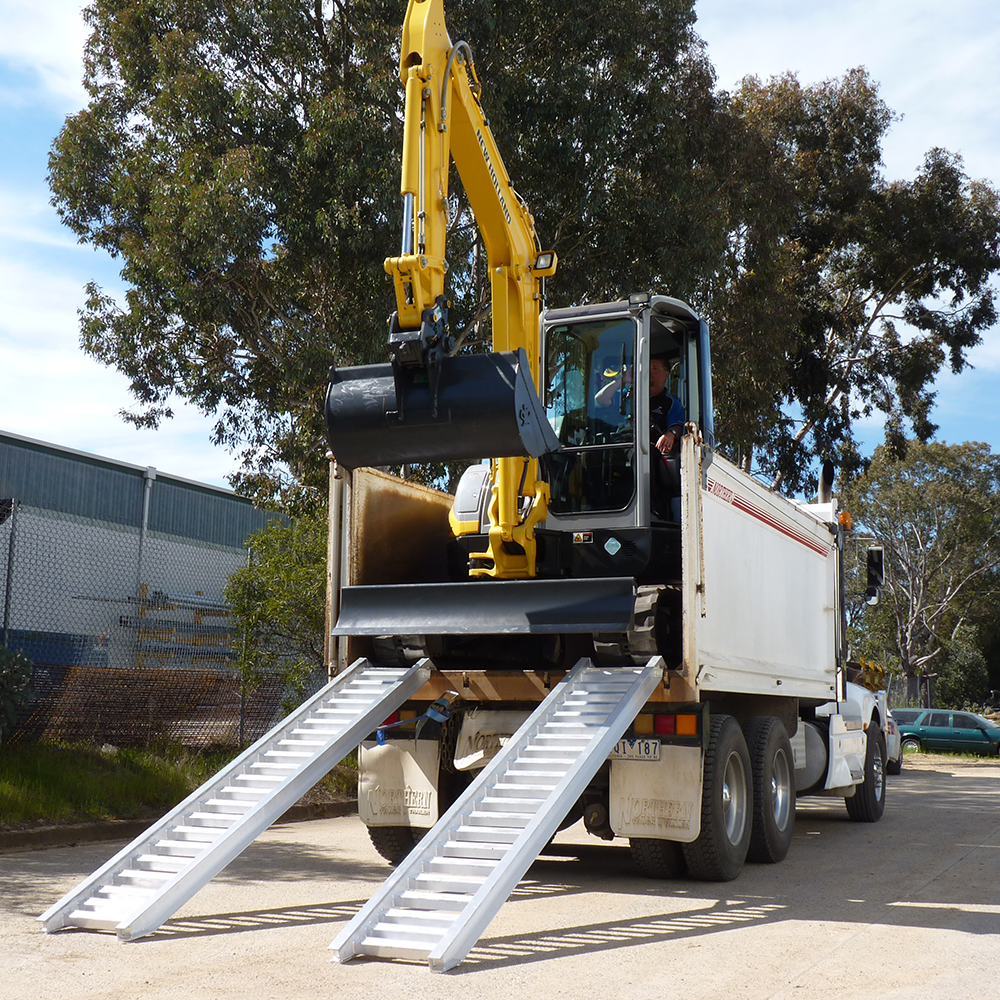 excavator descending using the ramp