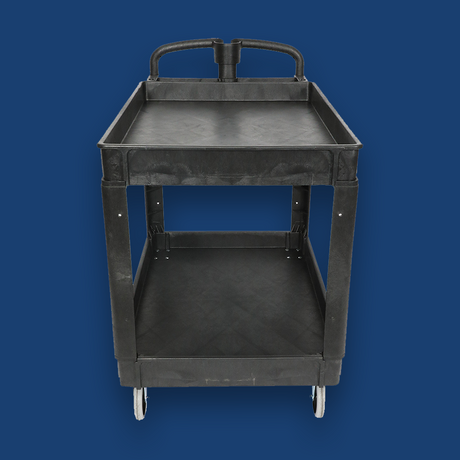 front view of TradeQuip Polymer Wide Workshop Trolley 2-Tray